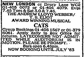 1983 Newspaper advert for CATS